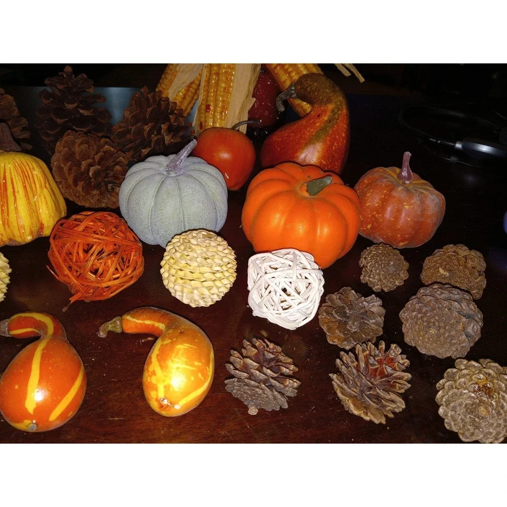 Artificial Fake‎ Pumpkins Fall Decorations Crafts Table Decor Pinecones Corn